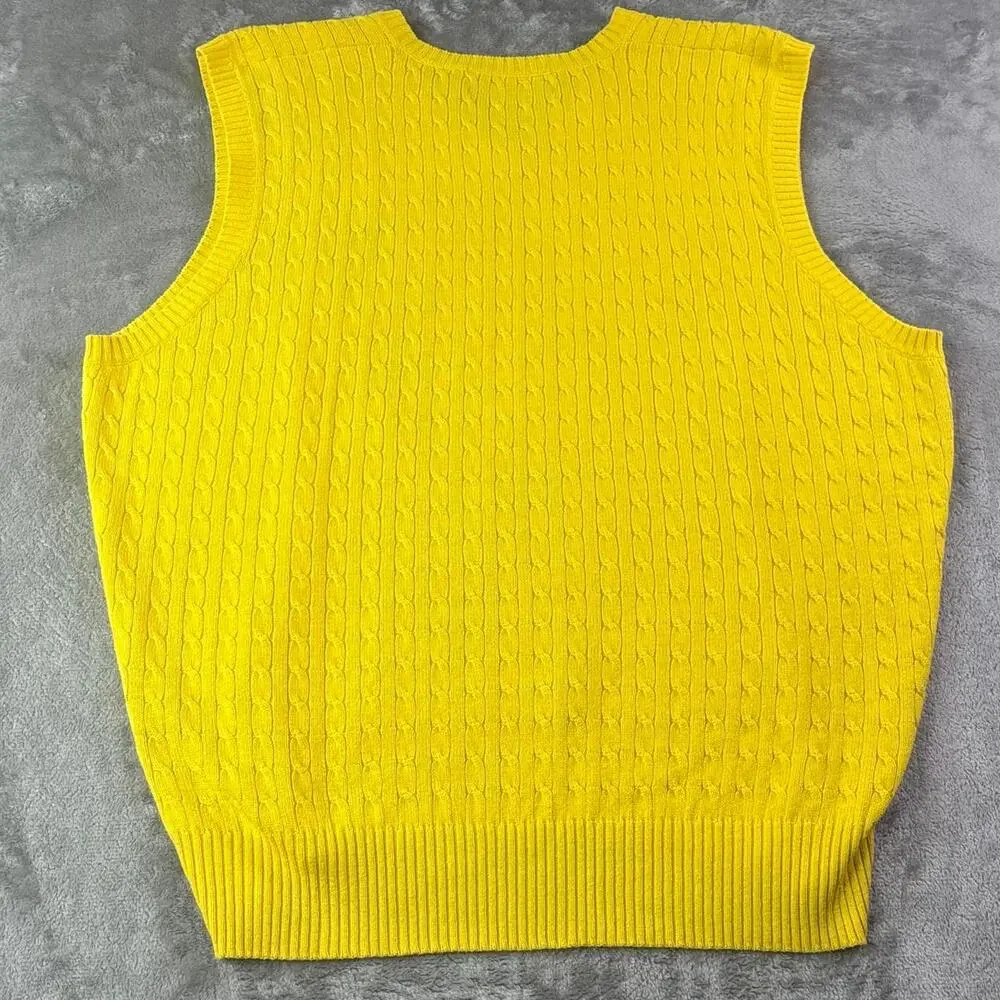 Vintage Polo Golf Ralph Lauren Sweater Vest Mens Large Yellow Cable Knit Cotton